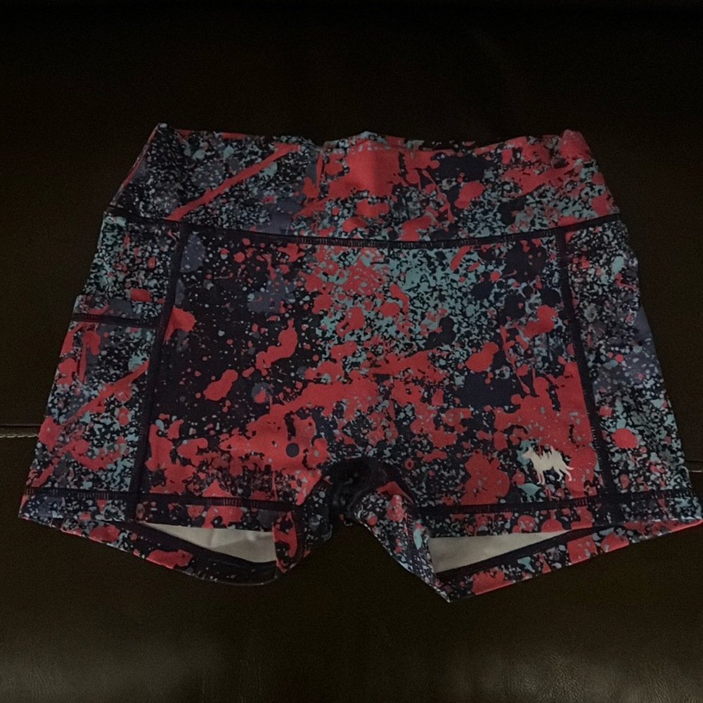 Athletic High-Waist Purple & Pink Splatter Shorts - Picture 2 of 3